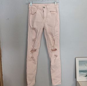 American Eagle Pink Ripped Skinny Jeans